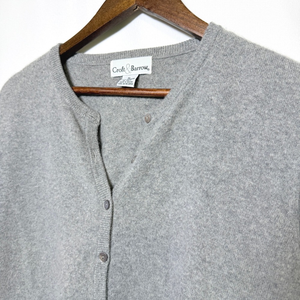 Croft & Barrow Womens XL Gray 100% Cashmere Button Front Cardigan Sweater